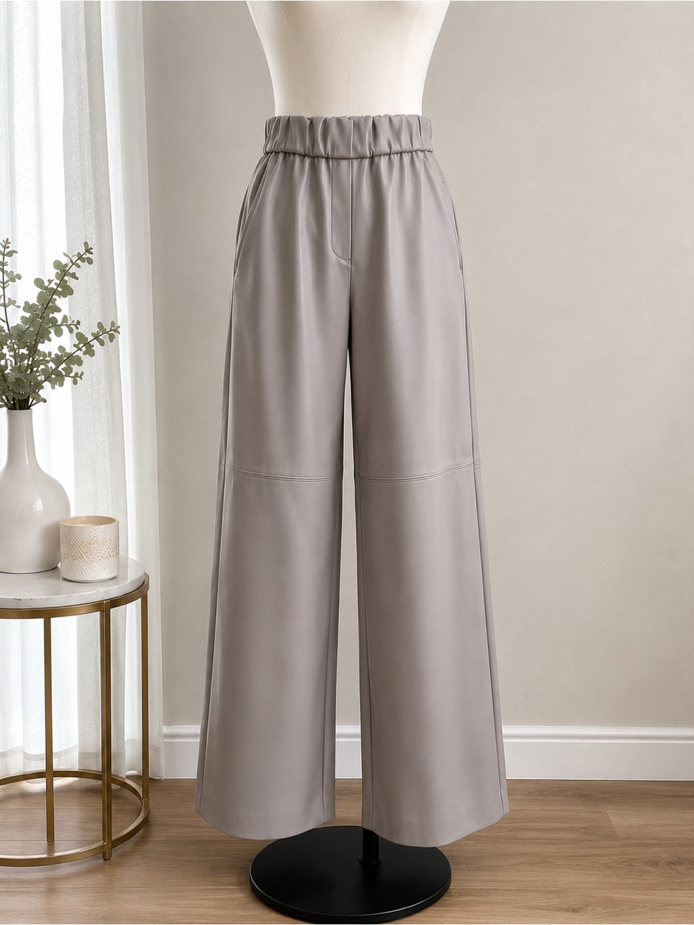 Banana Republic Wide-Leg Faux Leather Pants — Light Taupe / Stone Gray XS